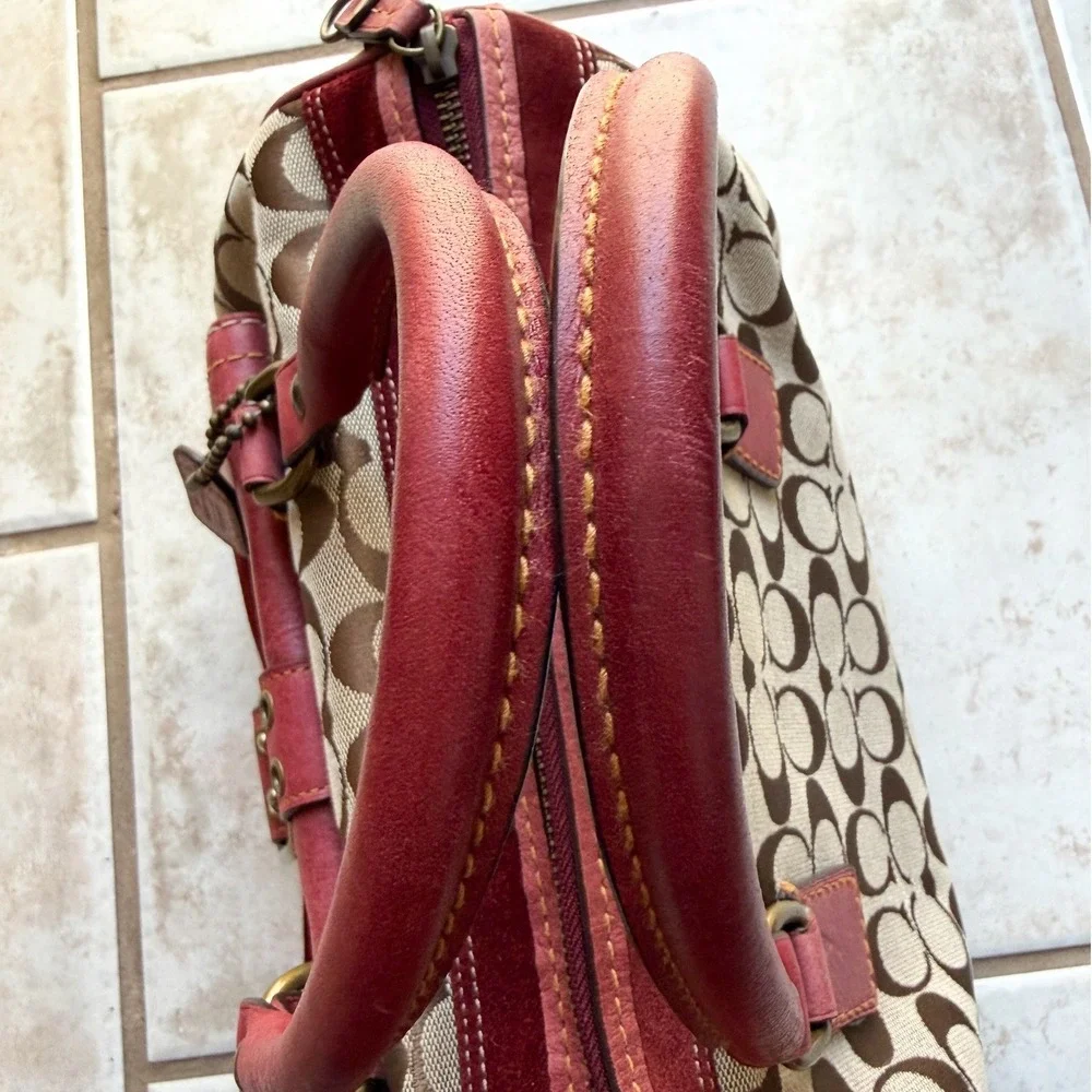 Y2K Coach Special Edition Fall 2004 Signature Canvas Satchel Bag Burgundy Red